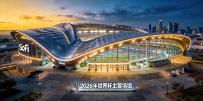 美国洛杉矶SoFi体育场现代建筑外观，2026年世界杯主要场馆之一